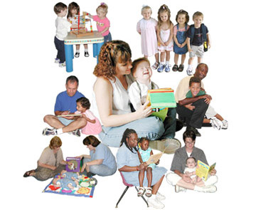 collection of pictures of children and adults reading