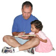 Picture of Man Writing on Tablet with Young Girl